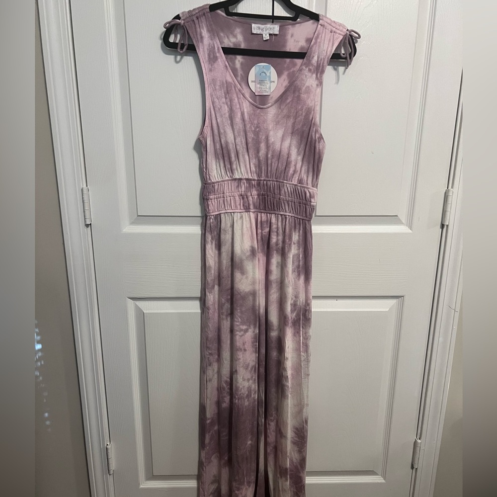 Pink Rose Ultra Soft Tie-Dye Maxi Dress in Mauve Pink Tones Size M NWT - Picture 2 of 5